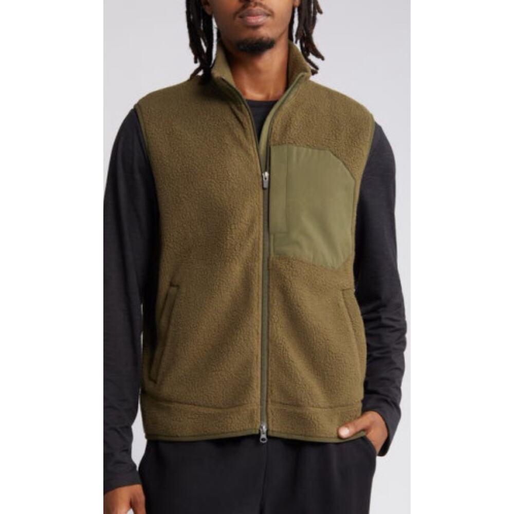 Zella High Pile Fleece Vest in Olive Night Men's Large Lightweight
